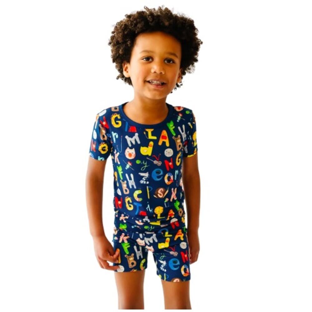 LITTLE SLEEPIES NAVY ALPHABET FRIENDS SHORT SLEEVE AND SHORTS PAJAMA SET